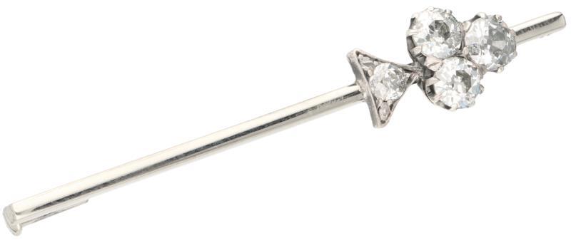 Broche witgoud, ca. 1.37 ct. diamant - 14 kt.