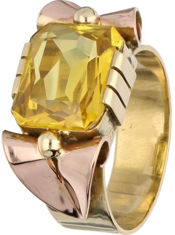 Tankring bicolor goud, citrien - 14 kt.