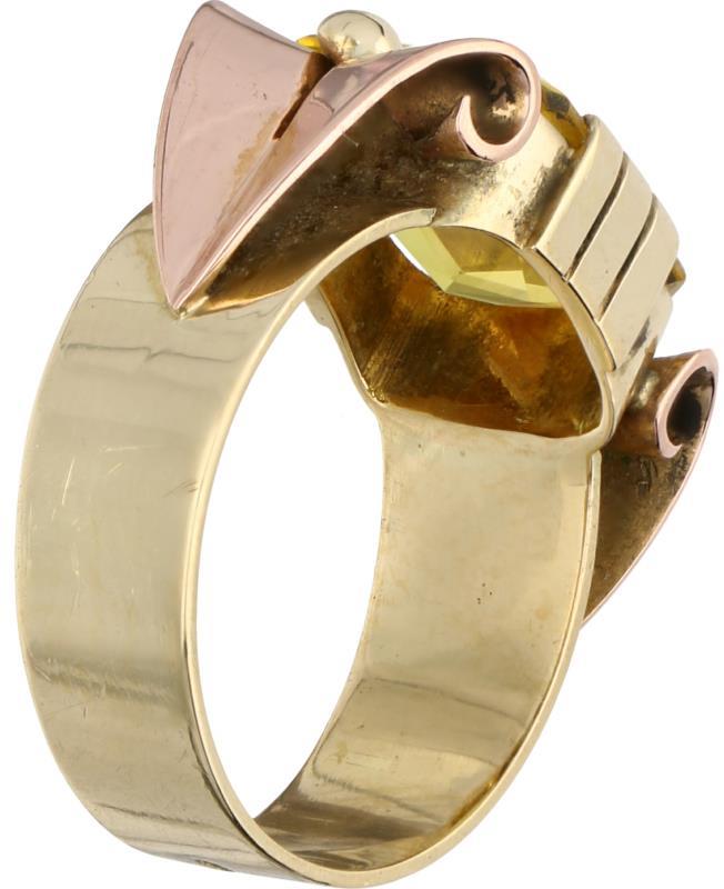 Tankring bicolor goud, citrien - 14 kt.