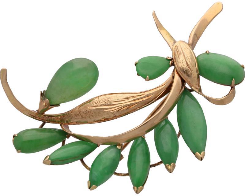Broche roségoud, jade - 14 kt.