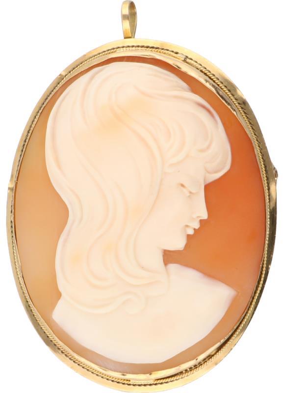 Cameé hanger/broche geelgoud, schelp - 18 kt.