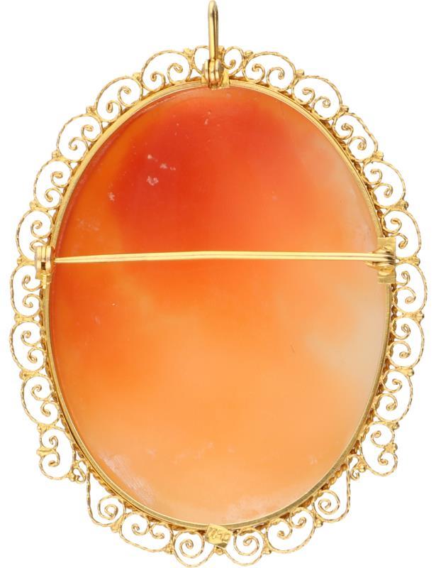 Cameé hanger/broche geelgoud, schelp - 14 kt.