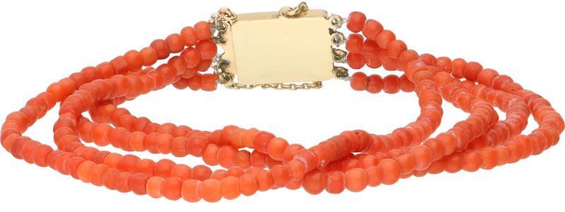 Armband met een geelgouden sluiting, bloedkoraal - 14 kt.