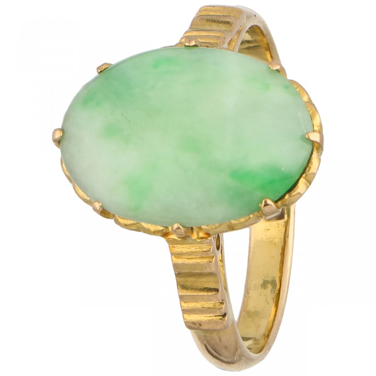 Geelgouden solitair ring, met jade - 20 kt.