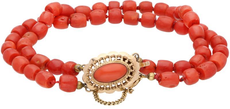 Armband met een geelgouden sluiting, bloedkoraal - 14 kt.