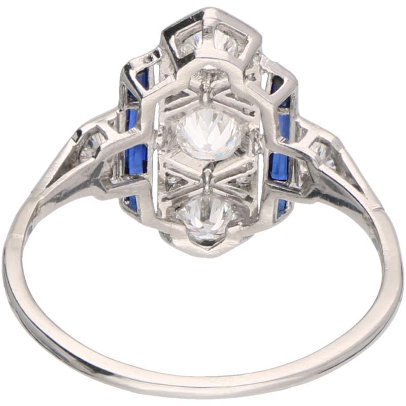Ring platina, ca. 0.49 ct. diamant en saffier - Pt 900.