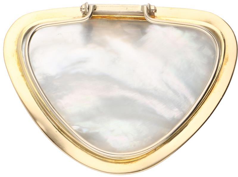 Depose broche bicolor goud, ca. 0.21 ct. diamant en barok parel - 18 kt.