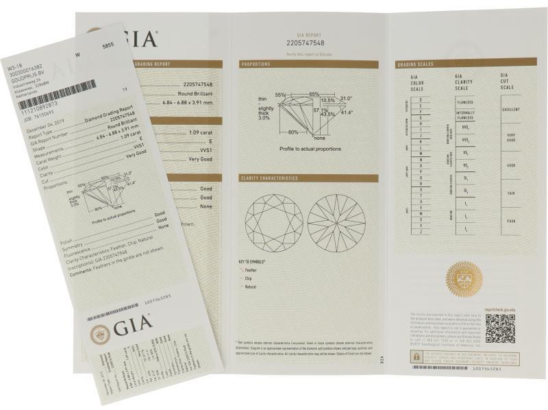 GIA Rond briljant geslepen diamant 1.09 ct.