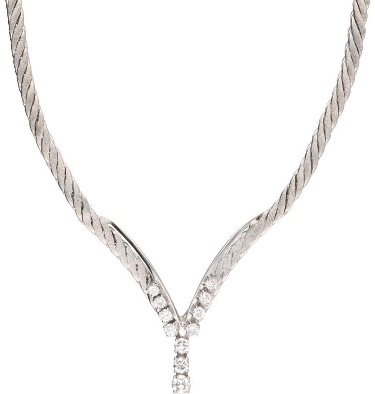 Collier witgoud, ca. 0.52 ct. diamant - 14 kt.