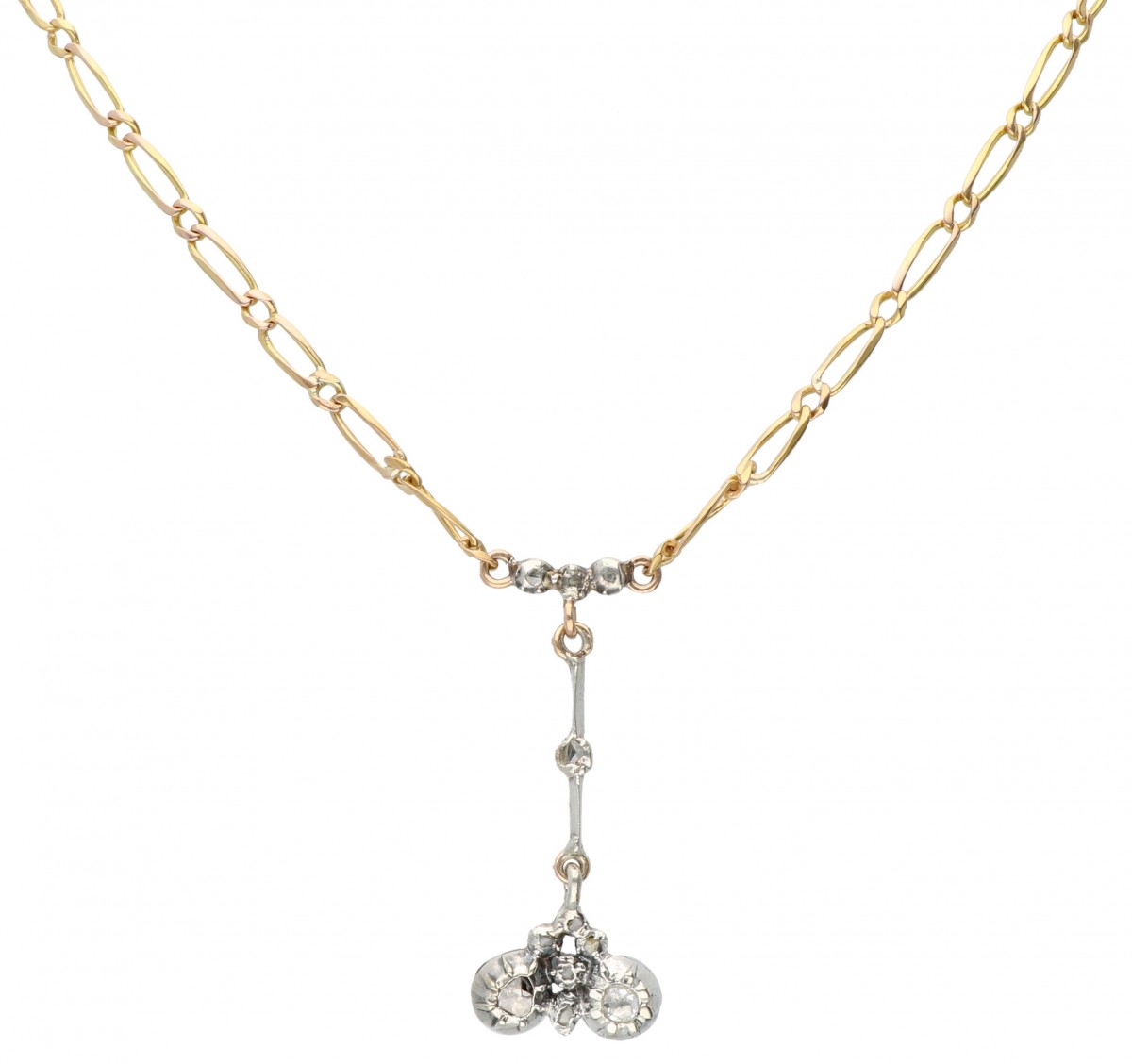 Bicolor gouden collier, met 11 roos geslepen diamanten - BWG 10 kt.