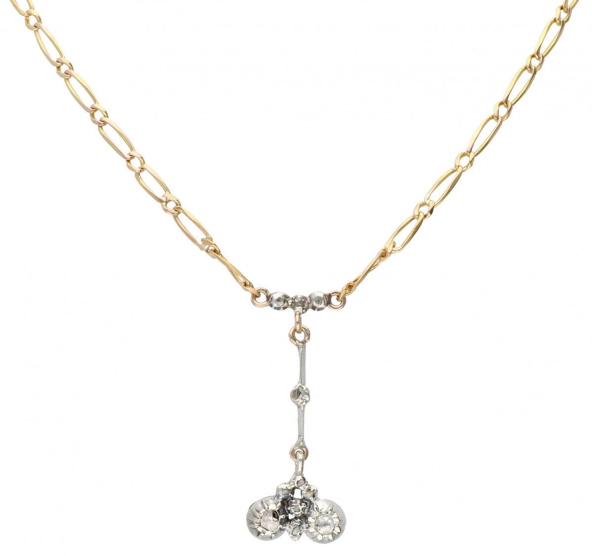 Bicolor gouden collier, met 11 roos geslepen diamanten - BWG 10 kt.