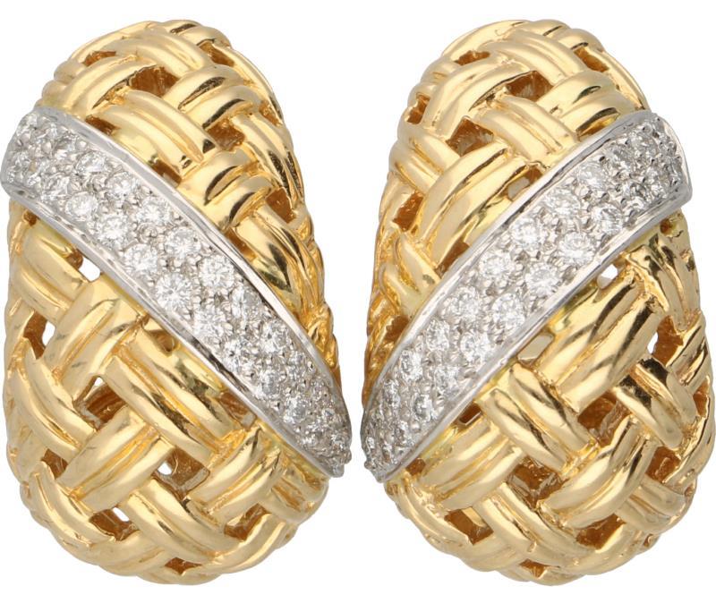 Jean Vitau basket weave oorbellen geelgoud, ca. 0.54 ct. diamant - 18 kt. en Pt 950.