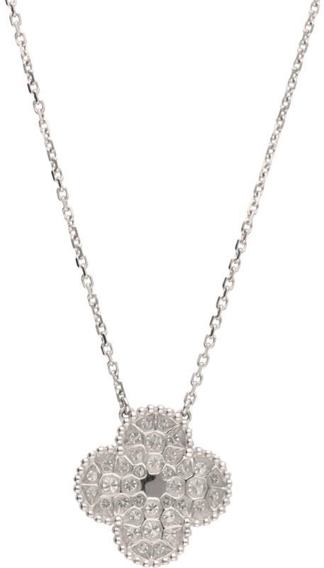 Van Cleef & Arpels collier met Magic Alhambra hanger witgoud, ca. 0.88 ct. diamant - 18 kt.