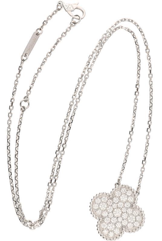 Van Cleef & Arpels collier met Magic Alhambra hanger witgoud, ca. 0.88 ct. diamant - 18 kt.