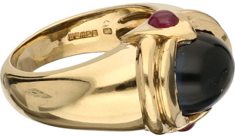 Wempe ring geelgoud, saffier en robijn - 18 kt.