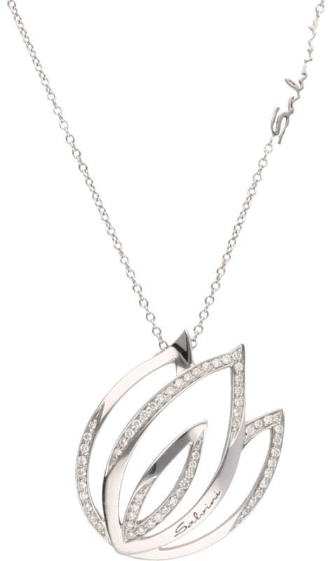 Salvini collier witgoud met tulpvormige hanger, ca. 0.58 ct. diamant - 18 kt.