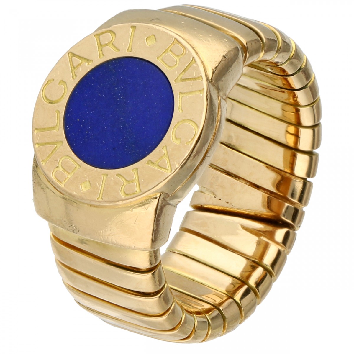 Geelgouden Bvlgari Tubogas ring bezet met lapis lazuli - 18 kt.