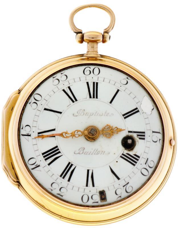 Zakhorloge goud, snek spillegang ''J. Baptiste Baillon, Paris'' - Herenzakhorloge - Handopwindbaar - Ca. 1780.