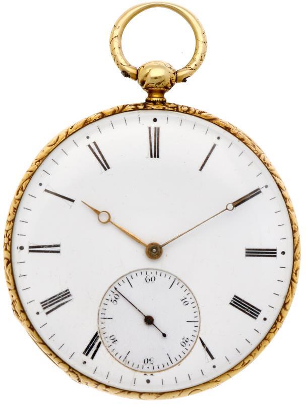 Zakhorloge goud, cylindergang - Herenzakhorloge - Handopwindbaar - Ca. 1870.