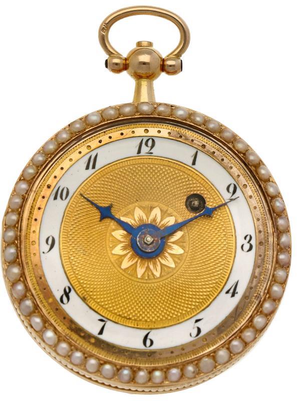 Zakhorloge goud, Courvoisier A. Paris - Dameszakhorloge - Handopwindbaar - Ca. 1800.