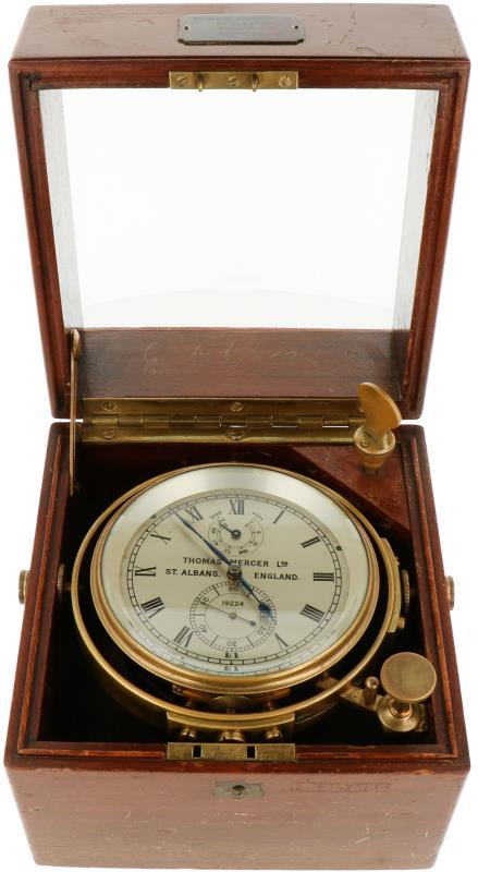 Een Thomas Mercer Scheepschronometer. Serienummer: 19224. 40-er 50-er jaren. Incl. aankoopbewijs 2002.