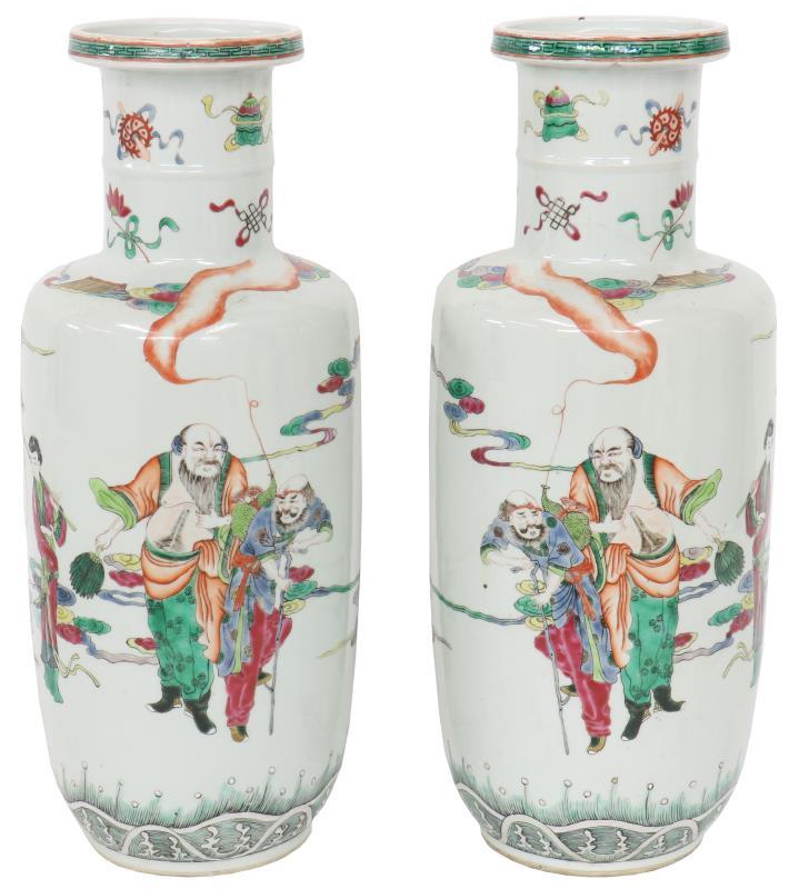 Een set porseleinen rolwagens met Famille verte decor, de acht onsterfelijken. China, 19e eeuw.