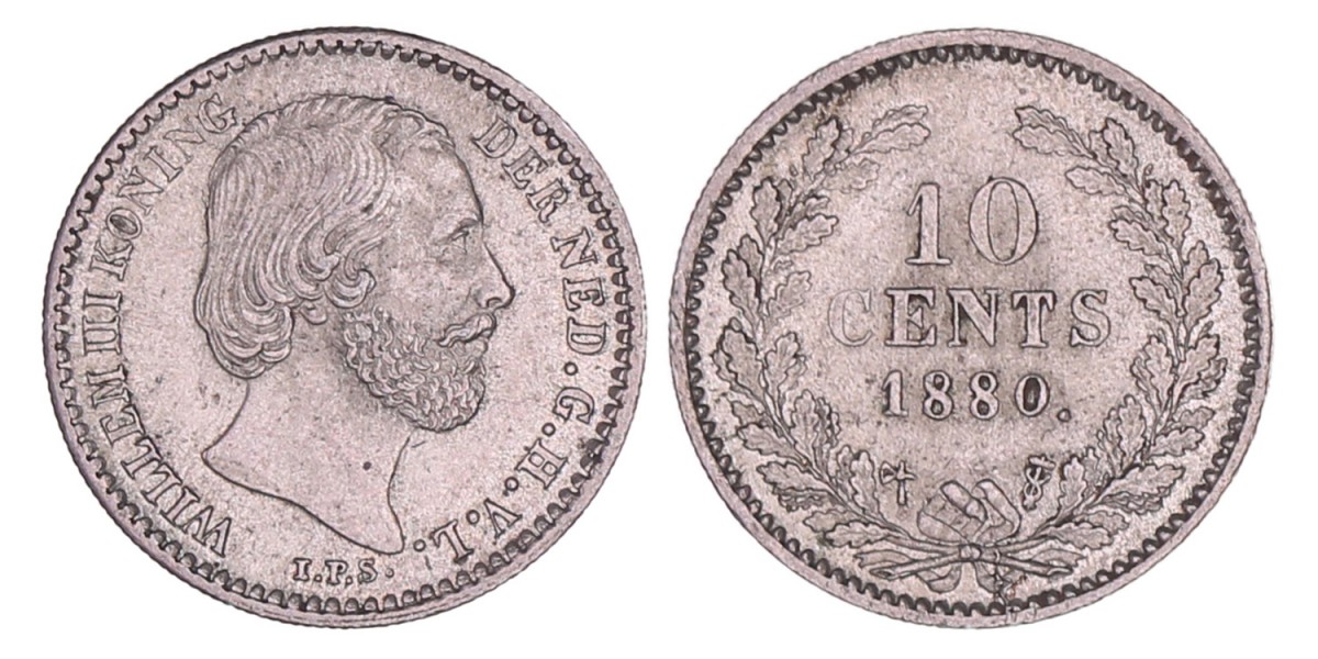 10 Cent Willem III 1880. Prachtig +.