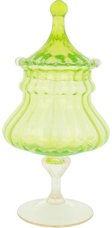 Een glazen gembercoupe vervaardigd in uranium of annaglas.