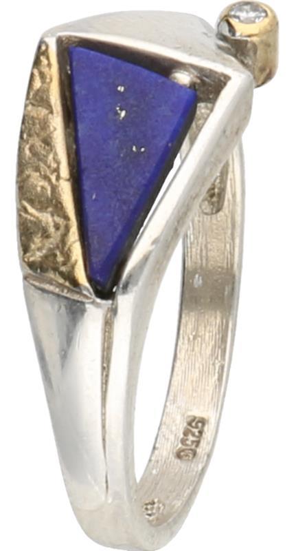 Design ring zilver, lapis lazuli en zirkonia - 925/1000.