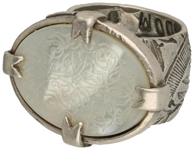 Gem Kingdom ring zilver, gegraveerd parelmoer - 925/1000.