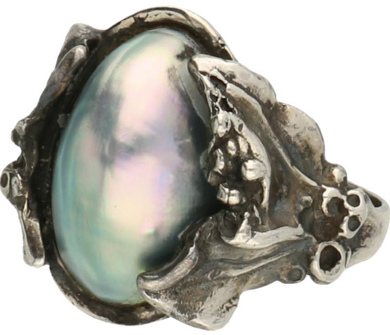 Vintage ring zilver, parelmoer - 835/1000.