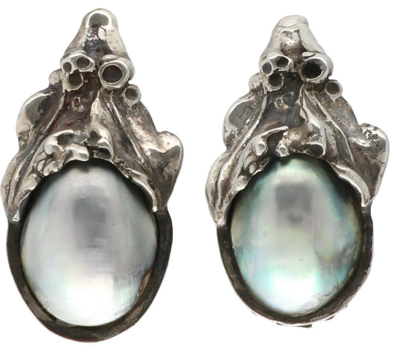 Vintage oorbellen zilver, parelmoer - 835/1000.