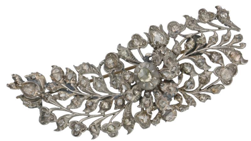 Antieke broche zilver, diamant - 835/1000.