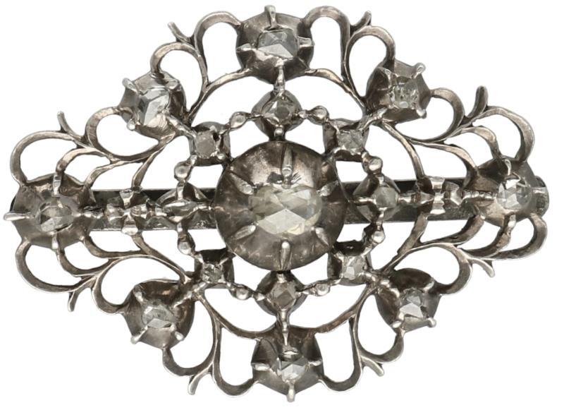 Antieke broche zilver, diamant - 835/1000.