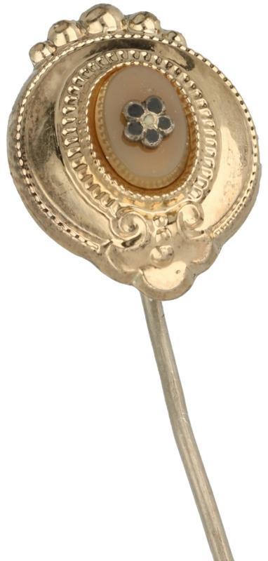 Antieke mutsspeld zilver, carneool en emaille - 800/1000.