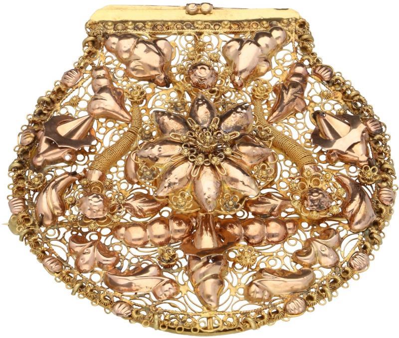 Antieke broche bicolor goud - 14 kt.