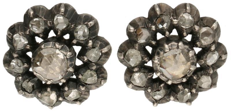 Antieke oorbellen geelgoud, diamant - 14 kt. en 835/1000.