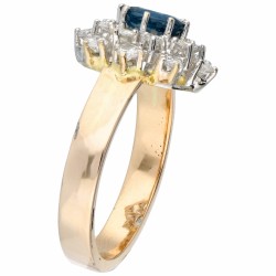 Geelgouden rozet ring, met ca. 0.68 ct. diamant en natuurlijke saffier - 18 kt.