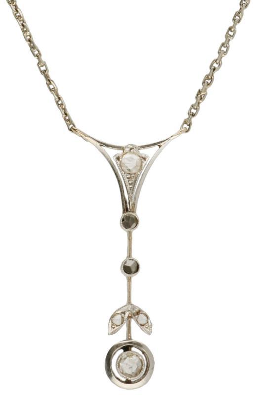 Art Deco collier met hanger witgoud, diamant - 14 kt.