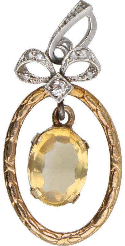 Hanger goud/platina, ca. 0.06 ct. diamant en citrien - 14 kt. en Pt 950.