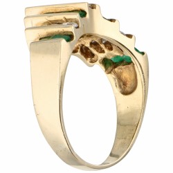 Geelgouden moderne ring bezet met ca. 0.58 ct. diamant en 1.10 ct. natuurlijke smaragd - BWG 10 kt.