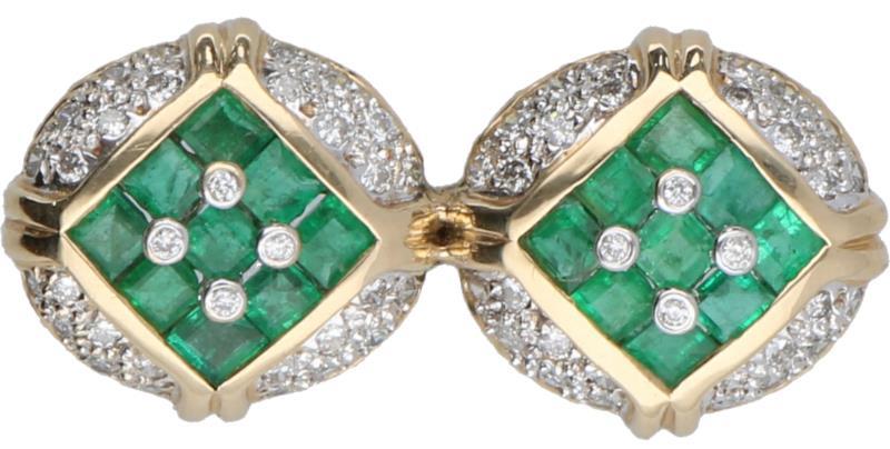 Hanger geelgoud, ca. 0.64 ct. diamant en smaragd - 14 kt.