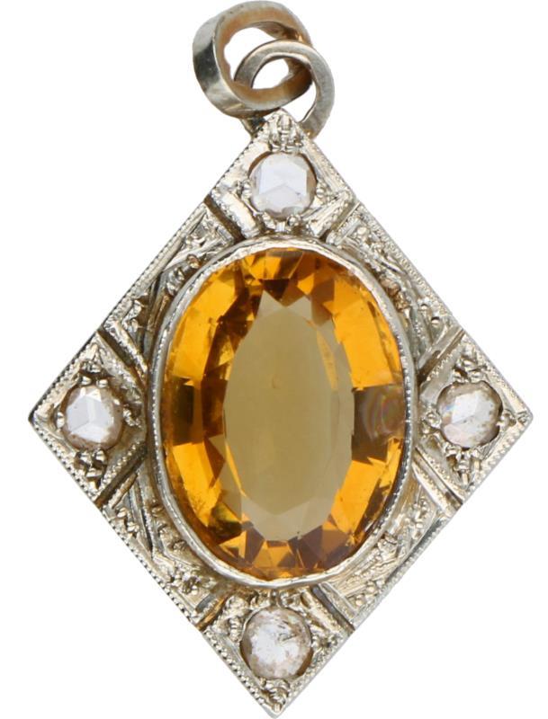 Hanger bicolor goud, diamant en citrien - 14 kt.