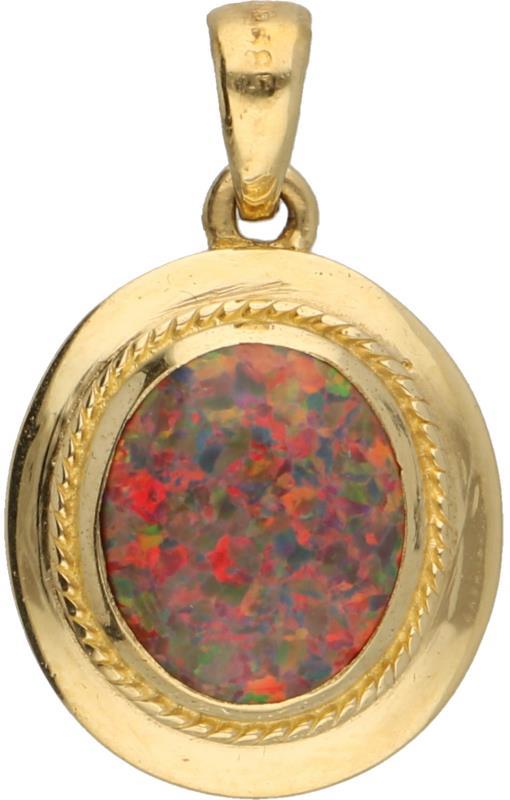 Hanger geelgoud, opaal - 14 kt.
