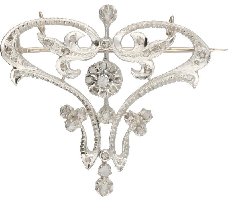 Art Nouveau broche/hanger goud/zilver, diamant - 14 kt. en 925/1000.
