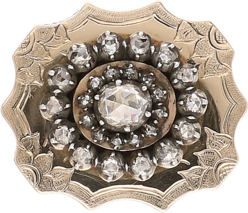 Vintage broche geelgoud, ca. 0.94 ct. diamant - BWG 10 kt.