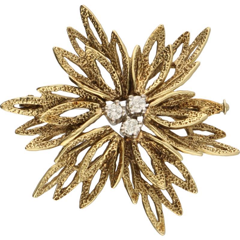 Broche geelgoud, ca. 0.15 ct. diamant - 14 kt.