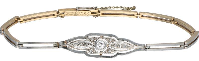 Art Deco armband geelgoud/platina, ca. 0.15 ct. diamant - 14 kt. en Pt 950.