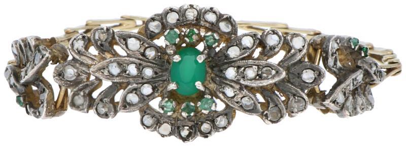 Antieke armband geelgoud, diamant, chrysopraas en smaragd - 14 kt.