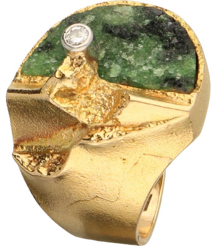 Lapponia 'Quebec' design ring geelgoud, ca. 0.04 ct. diamant en zoisiet - 14 kt.